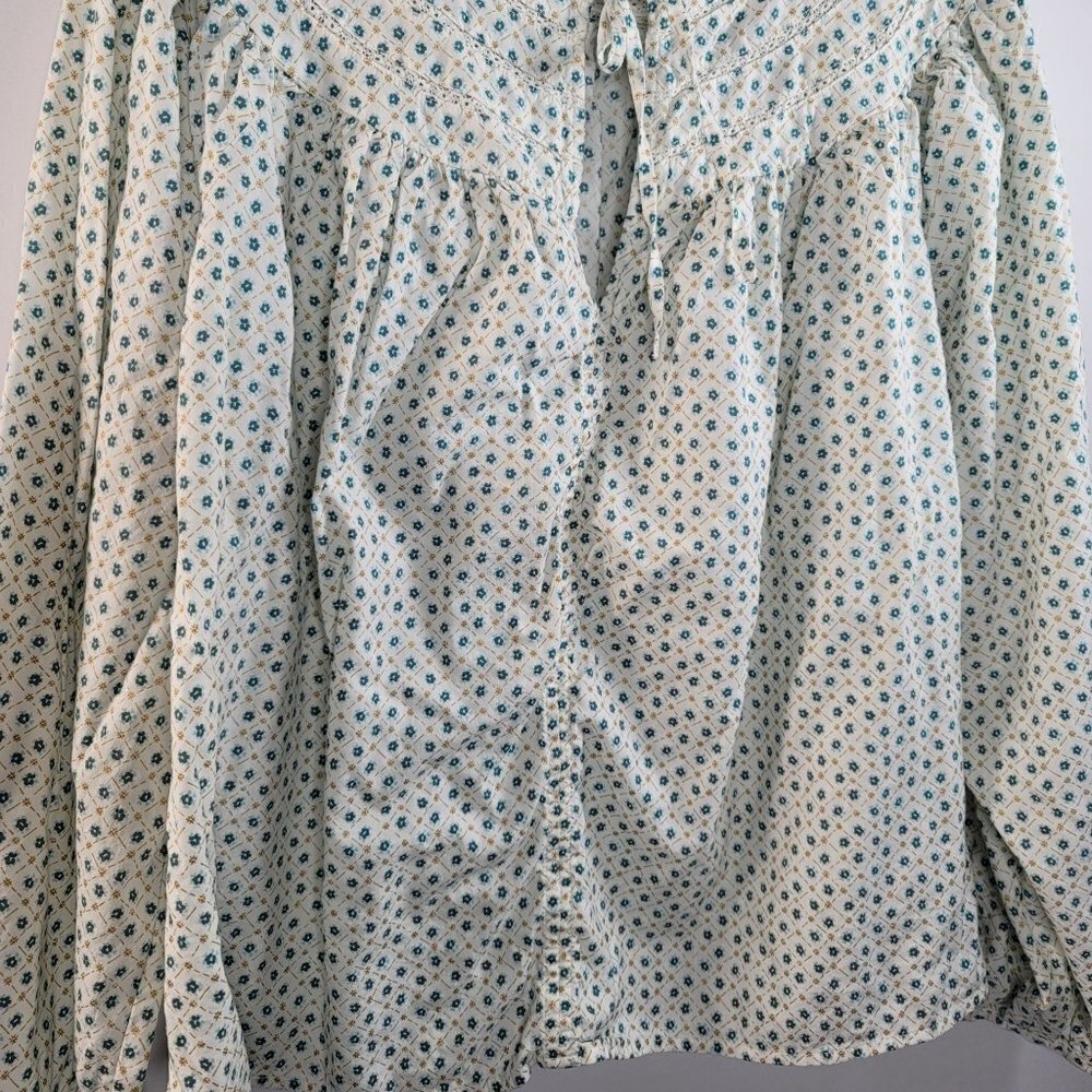 Universal Threads Womens Teal Floral Long Sleeve Tie Front Blouse Size Large - Picture 10 of 14
